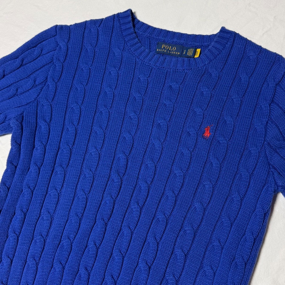 Polo Ralph Lauren Women's Cable Knit Short Sleeve Sweater Size Small Royal Blue